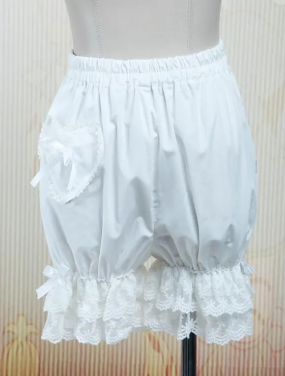 Lolita Bloomers Lace Trim Heart Shape Pocket Bow Ribbon
