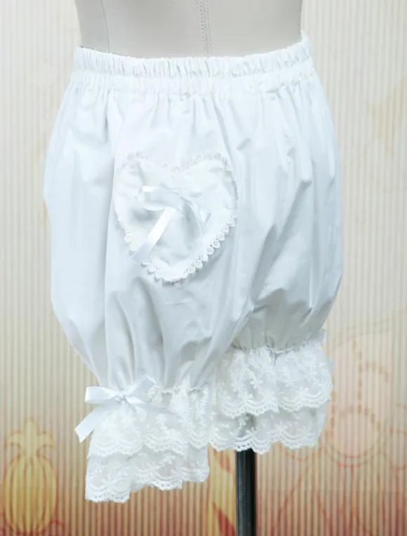 Lolita Bloomers Lace Trim Heart Shape Pocket Bow Ribbon