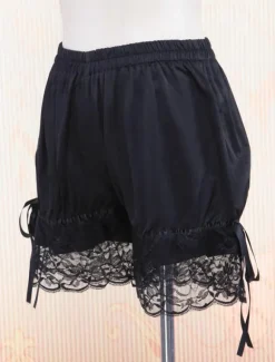 Lolita Bloomers Sweet Black Cotton Lace Trim Bow Ribbon
