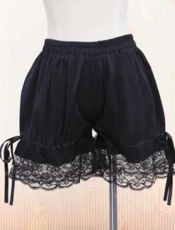Lolita Bloomers Sweet Black Cotton Lace Trim Bow Ribbon