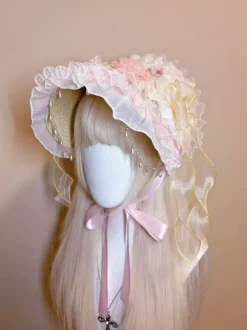 Lolita Bonnet Headdress Accessories Light Pink Flowers Hairband Hat
