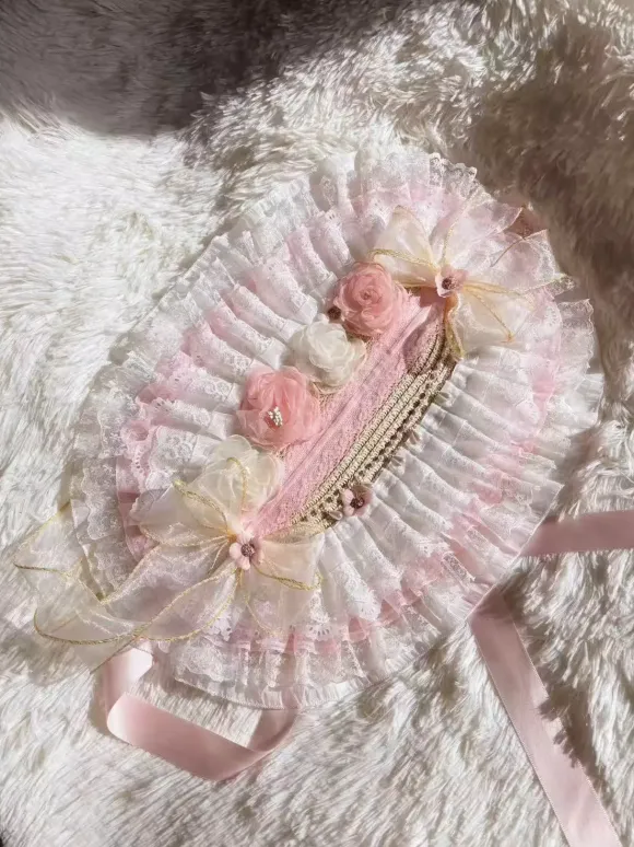 Lolita Bonnet Headdress Accessories Light Pink Flowers Hairband Hat
