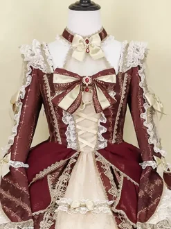 Lolita Dress Baroque Palace Series Retro Wine Red Gorgeous Elegant Royal Dress Square Collar Lace Ribbon Bowknot