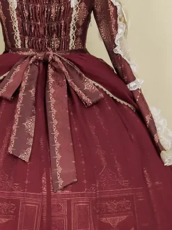 Lolita Dress Baroque Palace Series Retro Wine Red Gorgeous Elegant Royal Dress Square Collar Lace Ribbon Bowknot