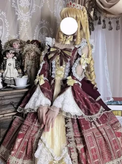 Lolita Dress Baroque Palace Series Retro Wine Red Gorgeous Elegant Royal Dress Square Collar Lace Ribbon Bowknot