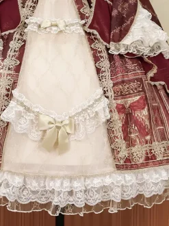 Lolita Dress Baroque Palace Series Retro Wine Red Gorgeous Elegant Royal Dress Square Collar Lace Ribbon Bowknot