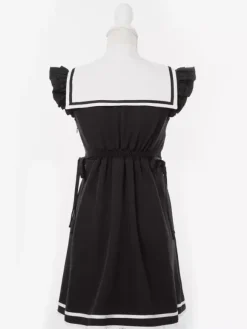 Lolita Dress Ribbon Buttons Sleeveless Lace Trim Dress Subculture Uniform