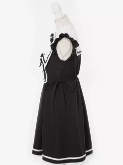 Lolita Dress Ribbon Buttons Sleeveless Lace Trim Dress Subculture Uniform