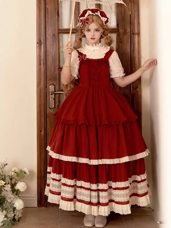 Lolita Dresses Tea party style Lolita skirt Lace Sleeveless Polyester Sweet Color Block Red