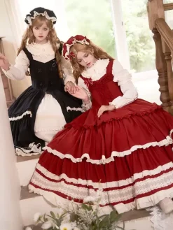 Lolita Dresses Tea party style Lolita skirt Lace Sleeveless Polyester Sweet Color Block Red