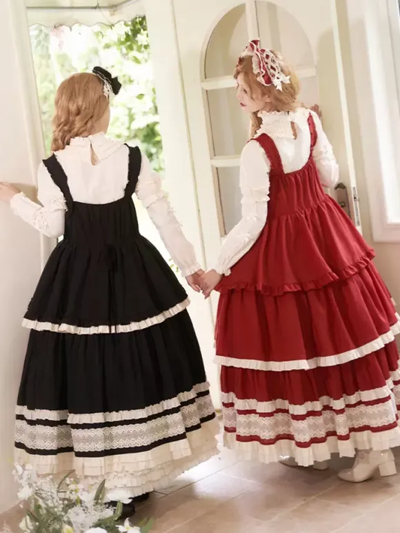 Lolita Dresses Tea party style Lolita skirt Lace Sleeveless Polyester Sweet Color Block Red