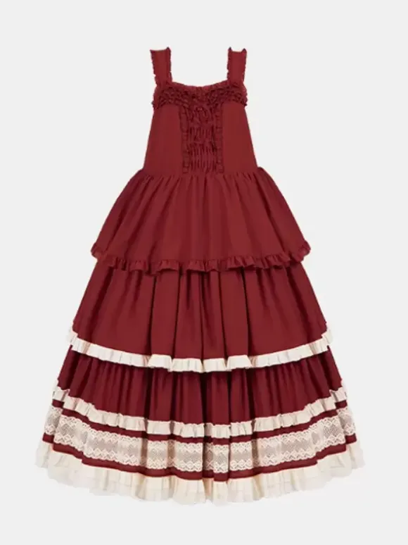 Lolita Dresses Tea party style Lolita skirt Lace Sleeveless Polyester Sweet Color Block Red