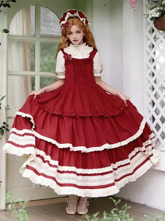 Lolita Dresses Tea party style Lolita skirt Lace Sleeveless Polyester Sweet Color Block Red