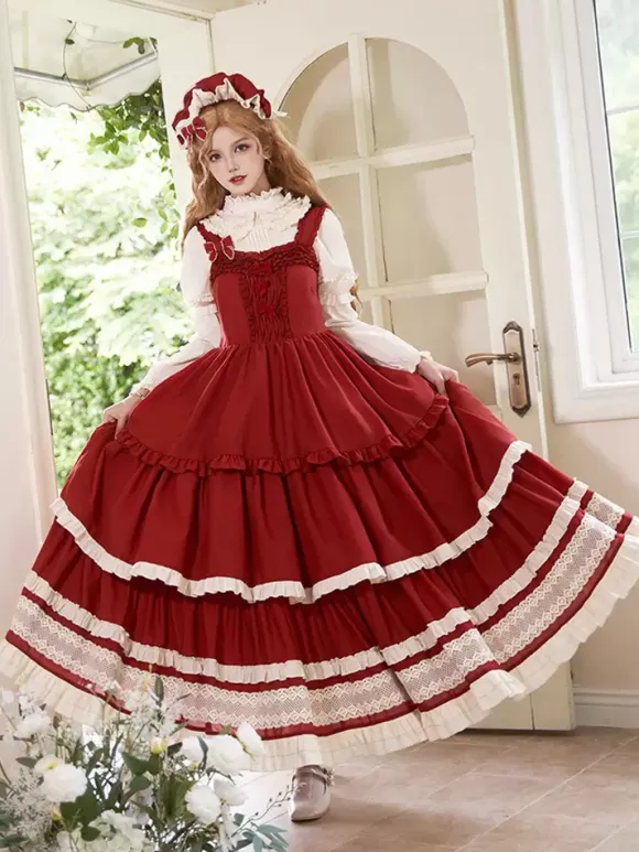 Lolita Dresses Tea party style Lolita skirt Lace Sleeveless Polyester Sweet Color Block Red