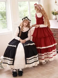 Lolita Dresses Tea party style Lolita skirt Lace Sleeveless Polyester Sweet Color Block Red