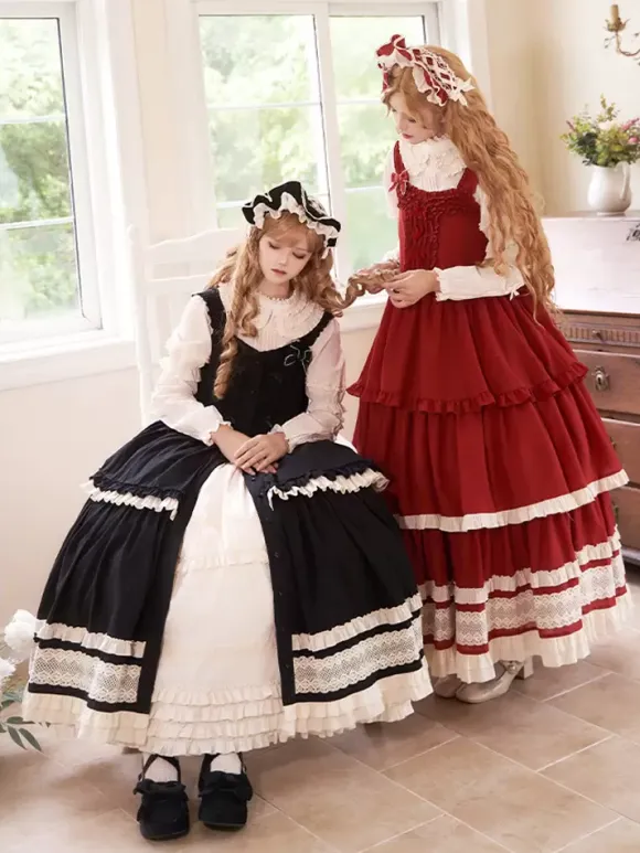 Lolita Dresses Tea party style Lolita skirt Lace Sleeveless Polyester Sweet Color Block Red