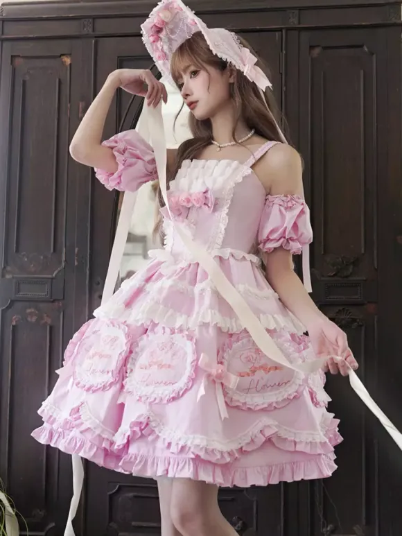 Lolita Dresses Tea party style Lolita skirt Bows Sleeveless Polyester Sweet Floral Print Light Sky Blue