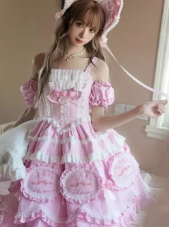 Lolita Dresses Tea party style Lolita skirt Bows Sleeveless Polyester Sweet Floral Print Light Sky Blue