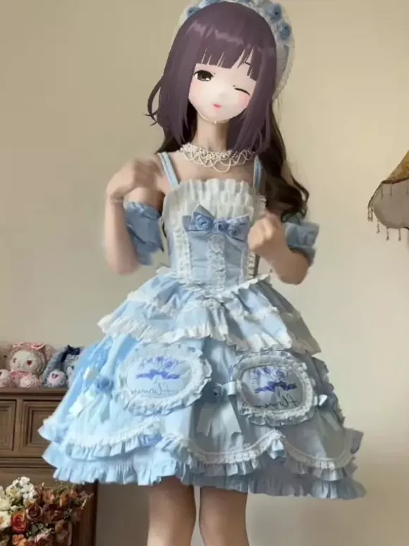 Lolita Dresses Tea party style Lolita skirt Bows Sleeveless Polyester Sweet Floral Print Light Sky Blue