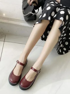 Lolita Footwear Coffee Brown Round Toe Leather Lolita Pumps