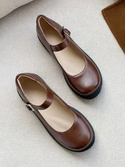 Lolita Footwear Coffee Brown Round Toe Leather Lolita Pumps