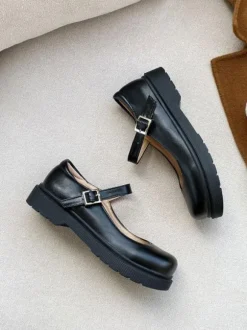 Lolita Footwear Coffee Brown Round Toe Leather Lolita Pumps