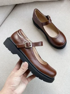 Lolita Footwear Coffee Brown Round Toe Leather Lolita Pumps