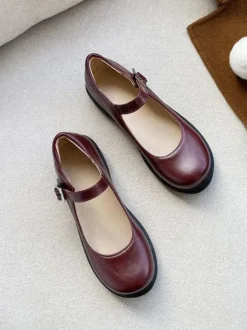 Lolita Footwear Coffee Brown Round Toe Leather Lolita Pumps