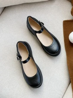 Lolita Footwear Coffee Brown Round Toe Leather Lolita Pumps