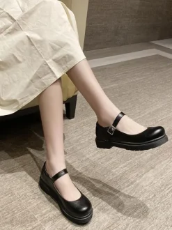 Lolita Footwear Coffee Brown Round Toe Leather Lolita Pumps