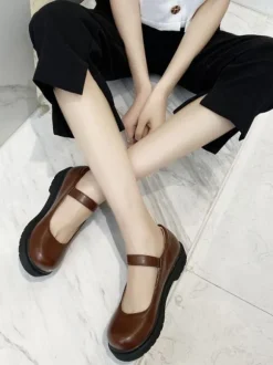 Lolita Footwear Coffee Brown Round Toe Leather Lolita Pumps