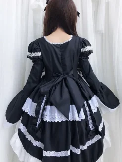 lolita OP dress Maid Two-Tone Black Ruffles Lolita One-Piece Dresses