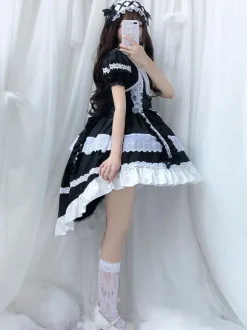 lolita OP dress Maid Two-Tone Black Ruffles Lolita One-Piece Dresses