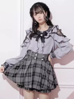 Lolita Shirt Lace Round Collar Ruffles Long Sleeves Ribbon Decorate Blouse