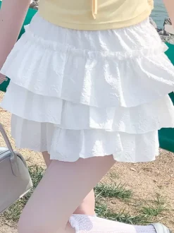 Lolita Skirt Tiered Pink Short Skirt