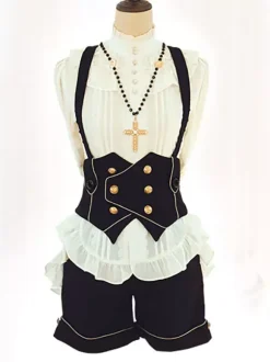 Lolita Specials Lolita Top Vest Costumes Gothic Black Sleeveless Lace Up
