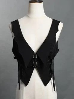 Lolita Specials Lolita Top Vest Costumes Steampunk Black Sleeveless Lace Up Metal Details