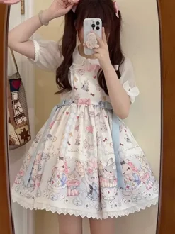 Lolita Specials sweet Lolita Lolita Dresses Costumes Sweet Lolita Dress Polyester Sleeveless Ruffles Jumper Sweet Ecru White Lolita Dress Tea Party