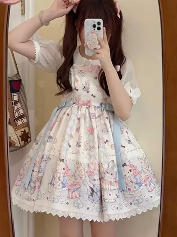 Lolita Specials sweet Lolita Lolita Dresses Costumes Sweet Lolita Dress Polyester Sleeveless Ruffles Jumper Sweet Ecru White Lolita Dress Tea Party