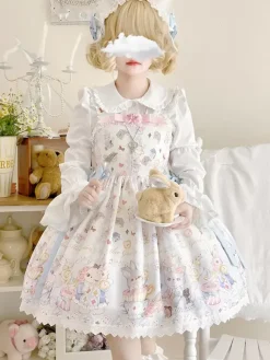 Lolita Specials sweet Lolita Lolita Dresses Costumes Sweet Lolita Dress Polyester Sleeveless Ruffles Jumper Sweet Ecru White Lolita Dress Tea Party