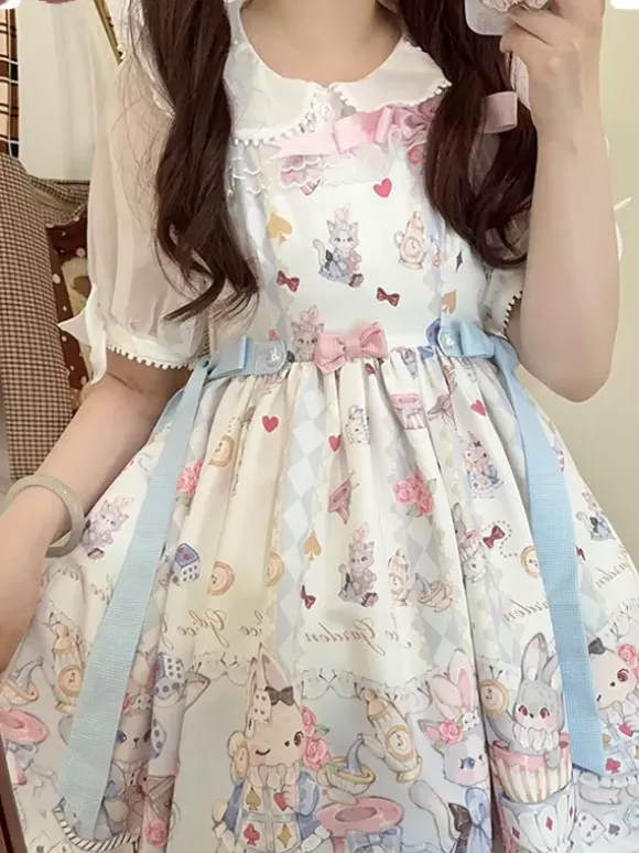 Lolita Specials sweet Lolita Lolita Dresses Costumes Sweet Lolita Dress Polyester Sleeveless Ruffles Jumper Sweet Ecru White Lolita Dress Tea Party