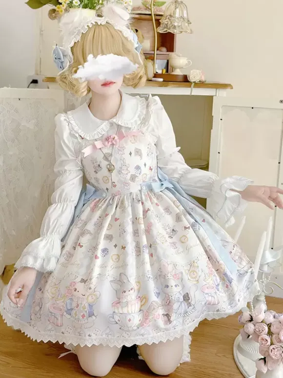 Lolita Specials sweet Lolita Lolita Dresses Costumes Sweet Lolita Dress Polyester Sleeveless Ruffles Jumper Sweet Ecru White Lolita Dress Tea Party