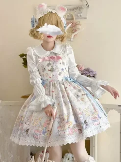Lolita Specials sweet Lolita Lolita Dresses Costumes Sweet Lolita Dress Polyester Sleeveless Ruffles Jumper Sweet Ecru White Lolita Dress Tea Party