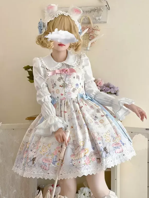 Lolita Specials sweet Lolita Lolita Dresses Costumes Sweet Lolita Dress Polyester Sleeveless Ruffles Jumper Sweet Ecru White Lolita Dress Tea Party