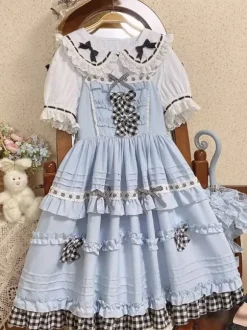 Lolita Specials sweet Lolita Lolita Dresses Costumes Sweet Lolita Dress Polyester Sleeveless Bows Jumper Sweet Light Sky Blue Lolita Dress Tea Party