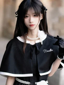 Lolita Specials sweet Lolita Lolita Dresses Costumes Sweet Lolita Dress Polyester Short Sleeves Pearls Dress Navy style Black Lolita Dress