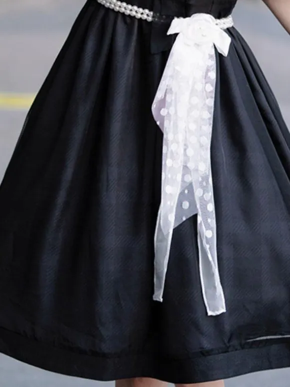 Lolita Specials sweet Lolita Lolita Dresses Costumes Sweet Lolita Dress Polyester Short Sleeves Pearls Dress Navy style Black Lolita Dress