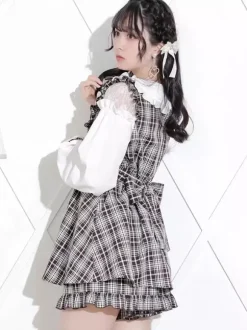 Lolita Tow-piece Suit Lace Up Long Sleeves Dress And Ruffles Shorts