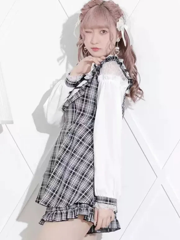 Lolita Tow-piece Suit Lace Up Long Sleeves Dress And Ruffles Shorts