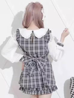 Lolita Tow-piece Suit Lace Up Long Sleeves Dress And Ruffles Shorts
